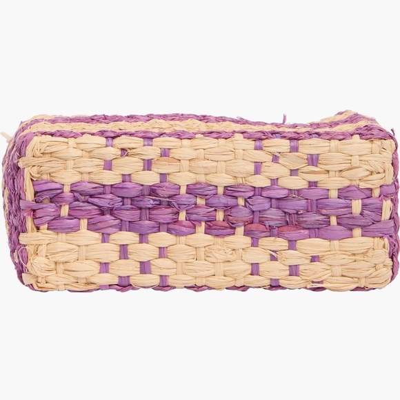 L*Space Berry Tan Fringe Raffia Gingham Stripe Woven Tote::NWT::Vacay Vibe:: - Picture 7 of 10